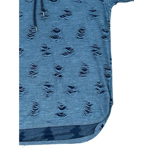 Becker & Mercer Mens Navy Blue Thrashed Distressed Hooded T Shirt Sz L Grunge - Picture 6 of 11